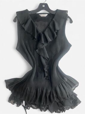 Goth y2K sheer coquette black ruffle top